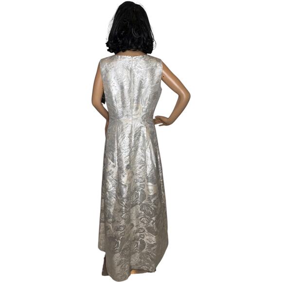 NWT Ellen Tracy Silver Jacquard Maxi Gown Dress Size 8 Formal Evening Prom 8 - Picture 6 of 17